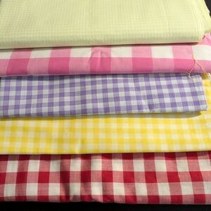 Gingham Fabric Remnants in 5 Colours: Yellow (2), Pink, Blue, Red